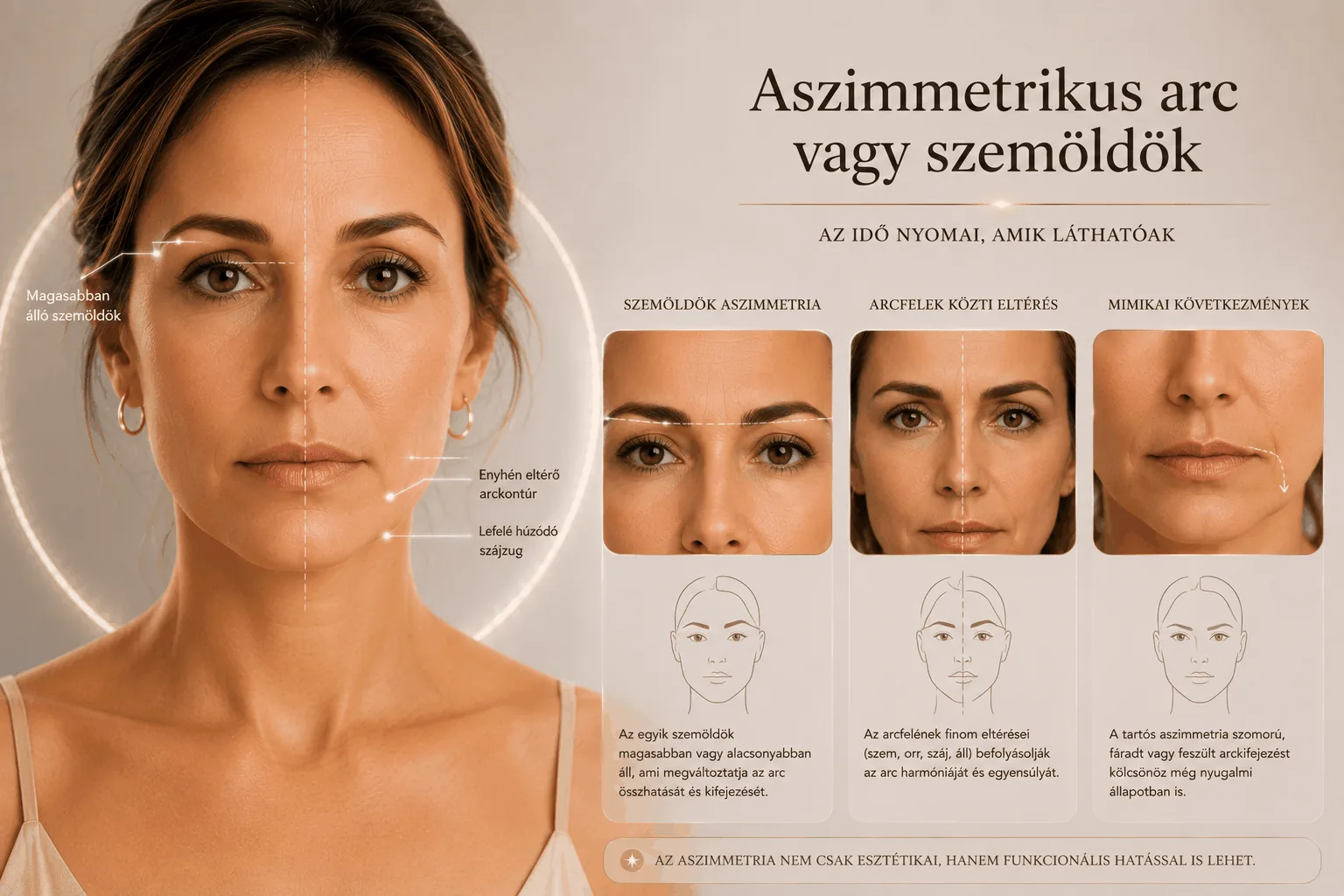 Aszimmetrikus arc vagy szemöldök — szemöldök-aszimmetria, arcfelek közti eltérés, mimikai következmények