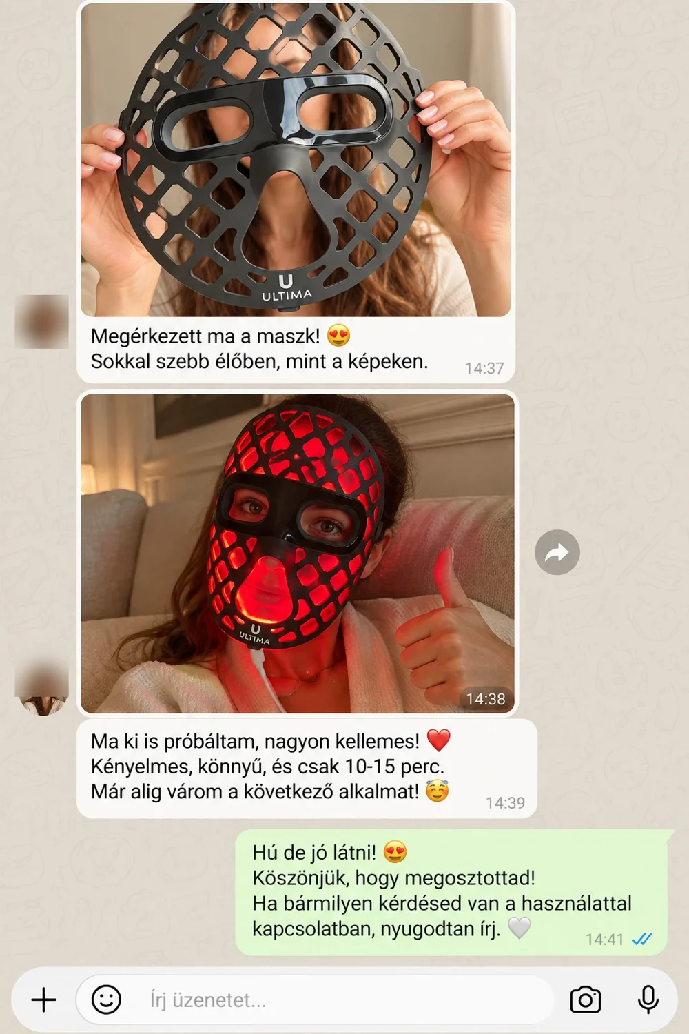 Vásárlói üzenetek a maszk megérkezéséről és az első használatról