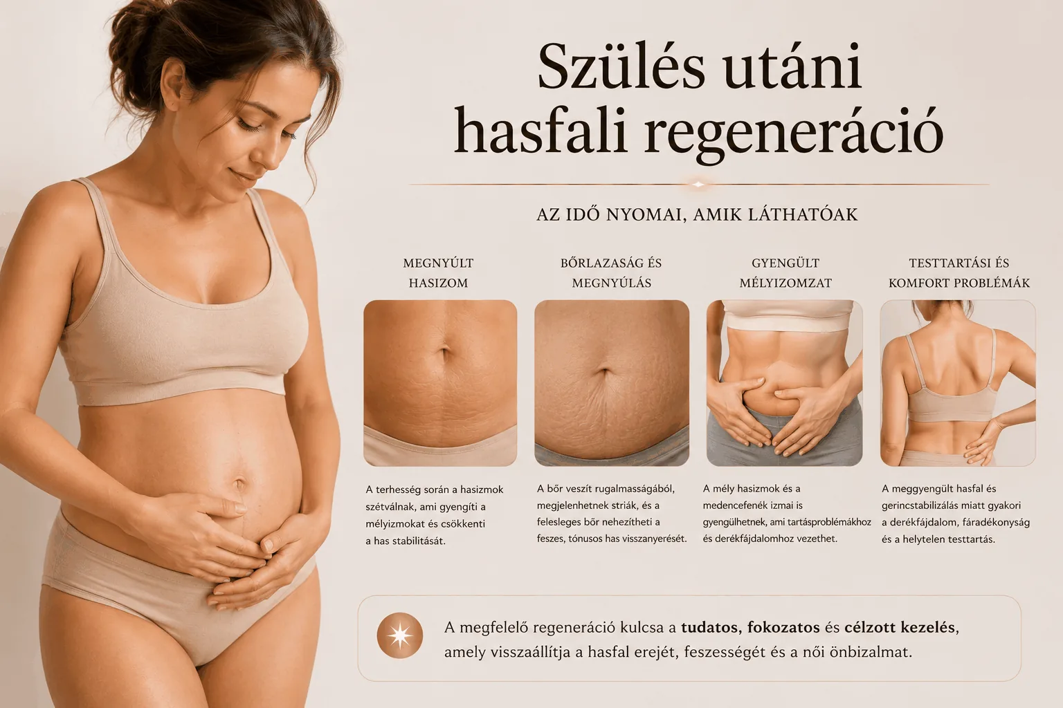 Szülés utáni hasfali regeneráció — megnyúlt hasizom, bőrlazaság, gyengült mélyizomzat, testtartási problémák
